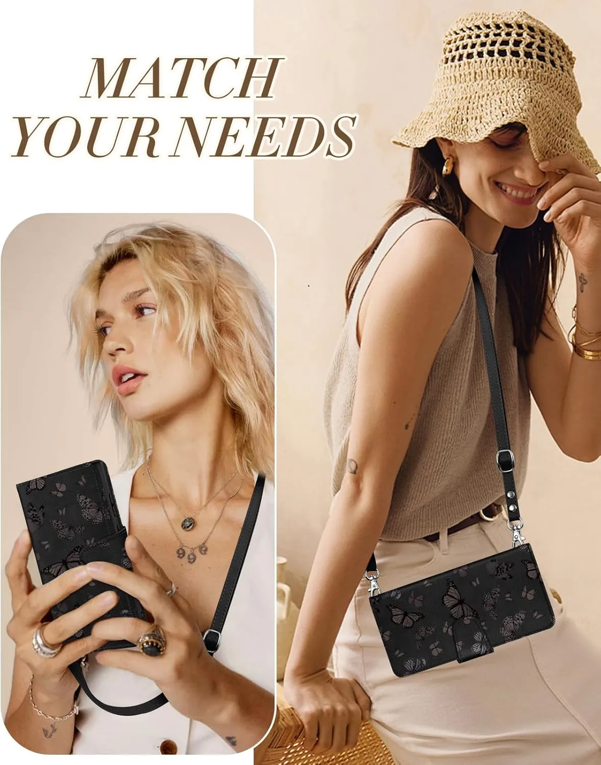 Buleens for Samsung Galaxy S23 Ultra Wallet Case for Women - with Card Holder S23 Ultra Flip Case Leather Crossbody Cute Aesthetic Galaxy S23 Ultra Case with Strap Kickstand for Girls, Butterflies
