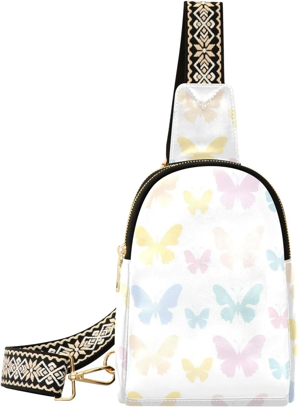 Butterfly Color Mini Crossbody Bag with Full-Print PU Leather Fashion Waist Pack with Adjustable Strap & Card Holder Great for Hiking Fishing Beach Travel & More