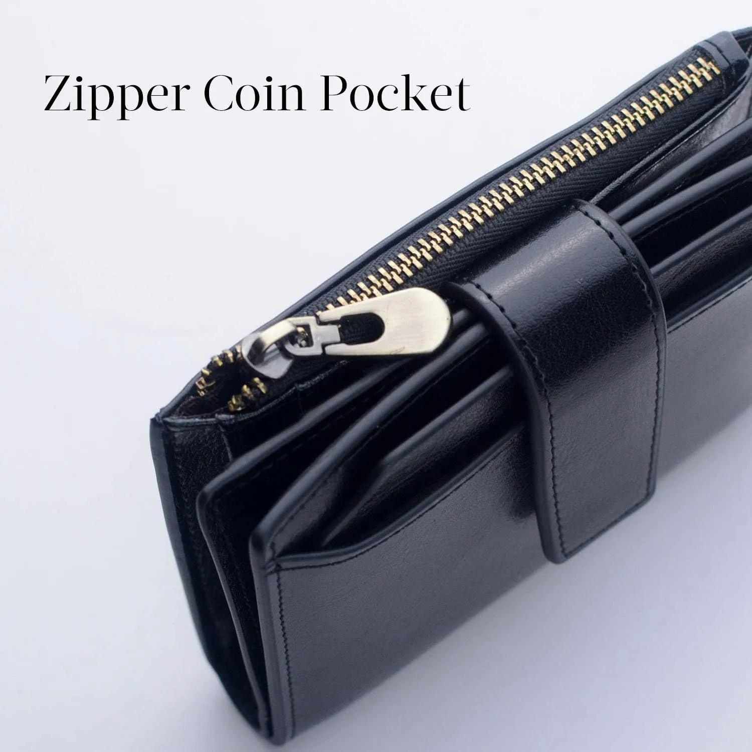 Bveyzi Women's Small Leather RFID Blocking Bifold Zipper Pocket Wallet Ladies Credit Card Slots Purse with id Window