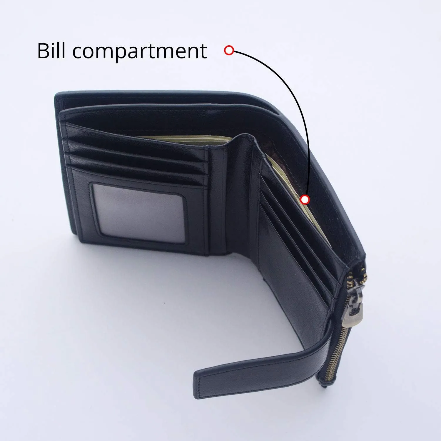 Bveyzi Women's Small Leather RFID Blocking Bifold Zipper Pocket Wallet Ladies Credit Card Slots Purse with id Window