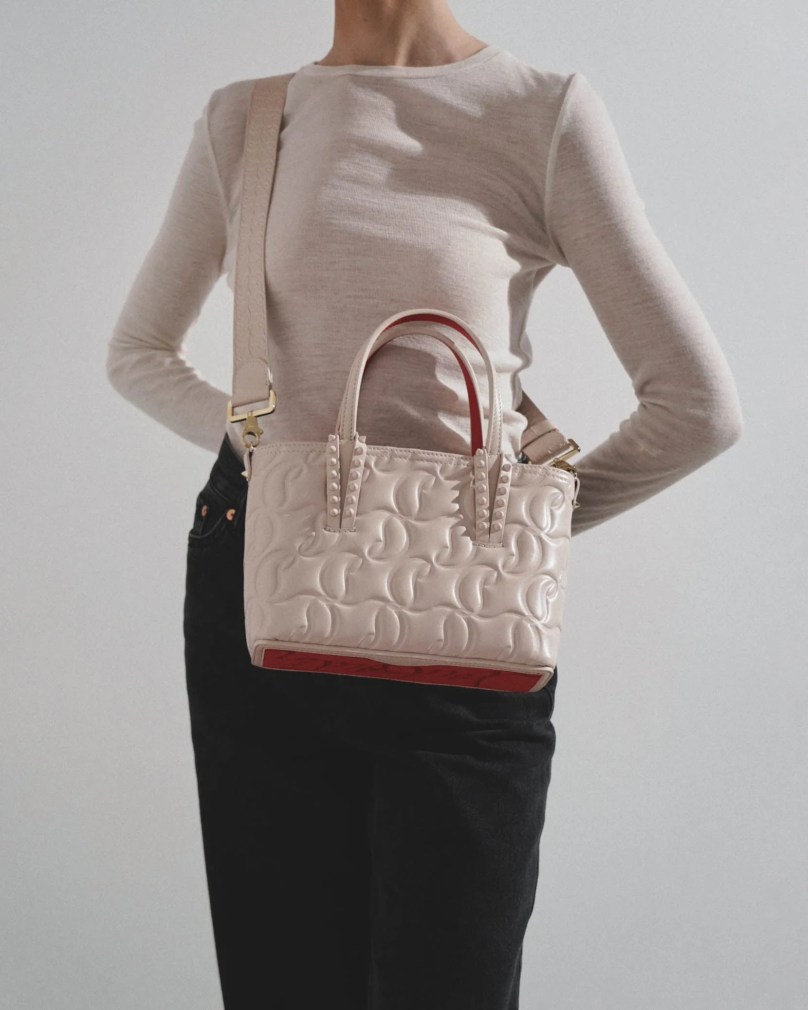 Cabata E/W mini beige leather tote bag