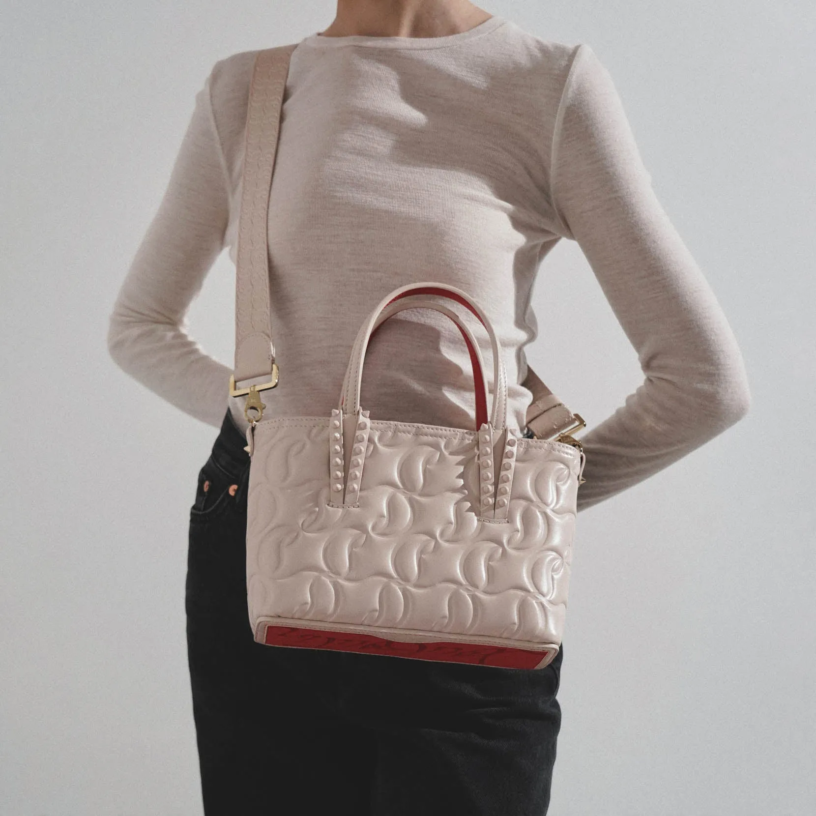 Cabata E/W mini beige leather tote bag