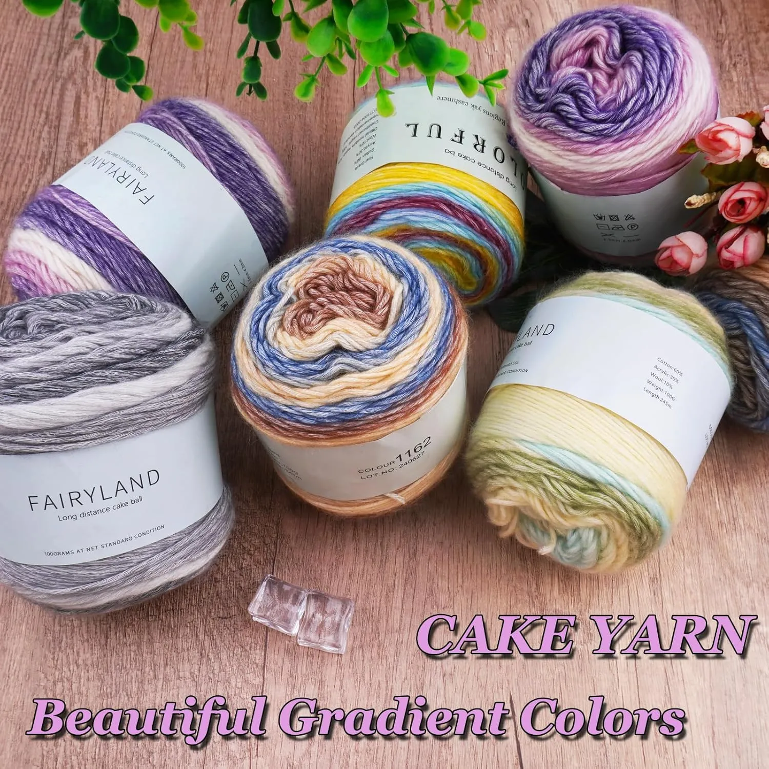 Cake Yarn for Crocheting,Colorful Crochet Yarn 3x100g 60% Cotton 30% Acrylic 10% Wool,Soft Fluffy Gradient Ombré Cotton Yarn for Crocheting Sweater,Blanket,Glove