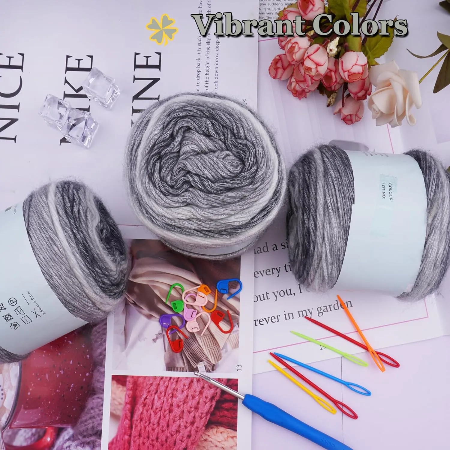 Cake Yarn for Crocheting,Colorful Crochet Yarn 3x100g 60% Cotton 30% Acrylic 10% Wool,Soft Fluffy Gradient Ombré Cotton Yarn for Crocheting Sweater,Blanket,Glove
