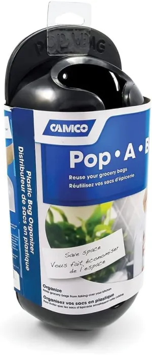 Camco Pop-A-Bag Plastic Bag Dispenser- Neatly Store and Reuse Plastic Grocery Bags, Easily Organize and Conserve Space in Your Kitchen (Black) (57065)