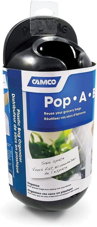 Camco Pop-A-Bag Plastic Bag Dispenser- Neatly Store and Reuse Plastic Grocery Bags, Easily Organize and Conserve Space in Your Kitchen (Black) (57065)