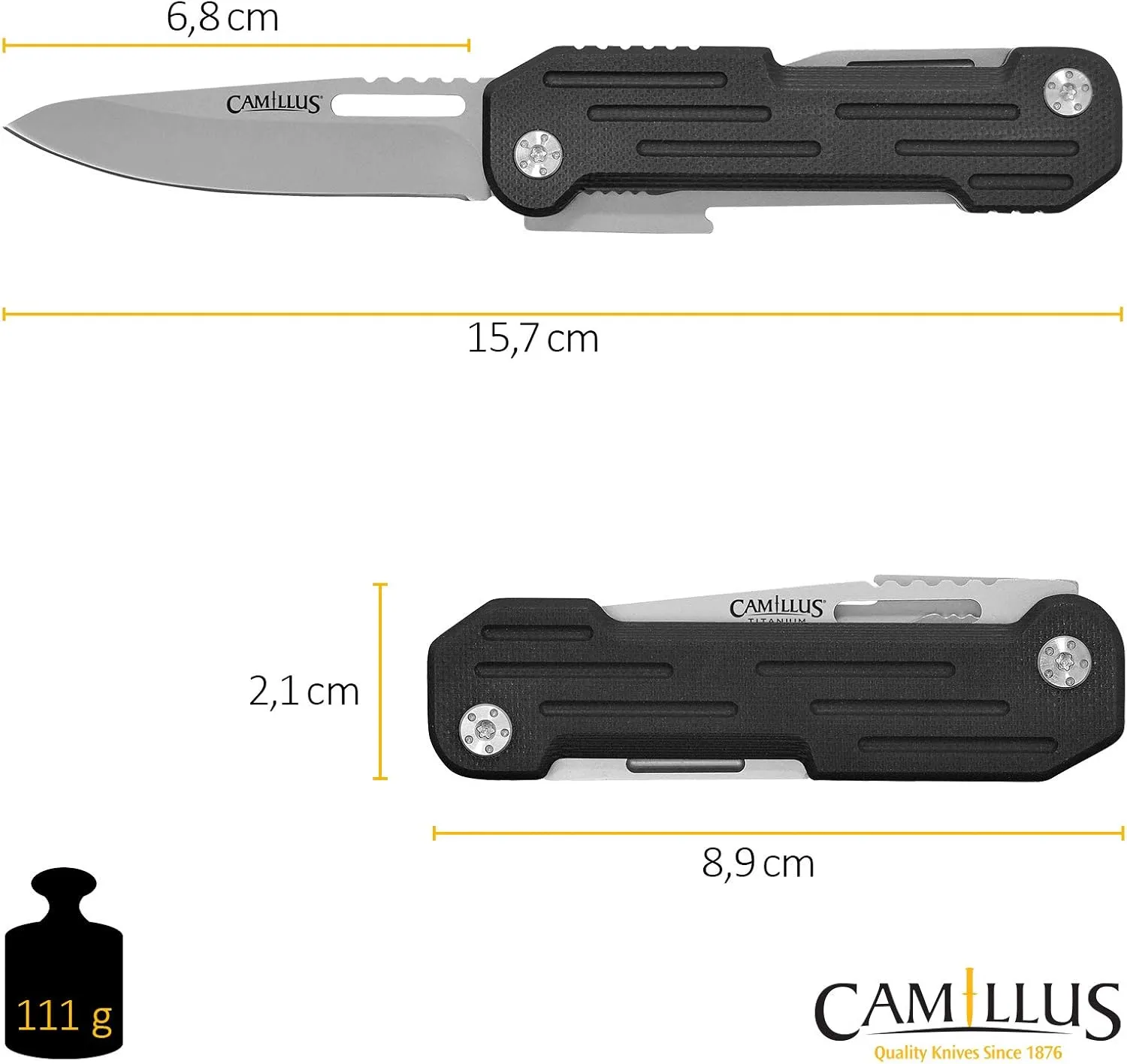CAMILLUS Pocket Block 6.25" Compact Durable Corrosion-Resistant 420 Stainless Steel Folding Pocket Knife - Everyday Carry Multitool with 5 Integrated Tools Within Handle