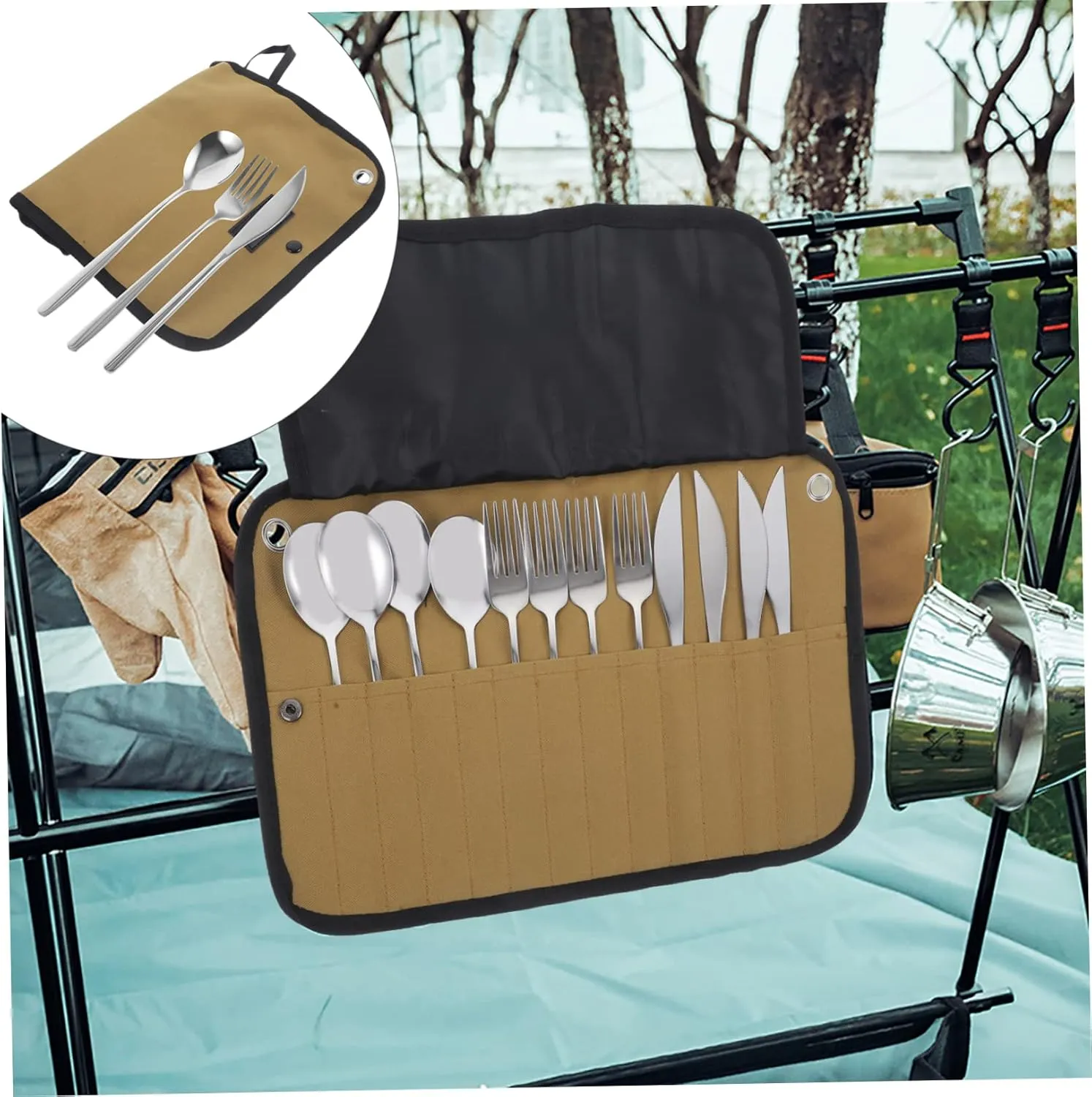 Camping Ware Organizer Lightweight Portable Cutlery Set Bbq Tableware Bag for Hiking
