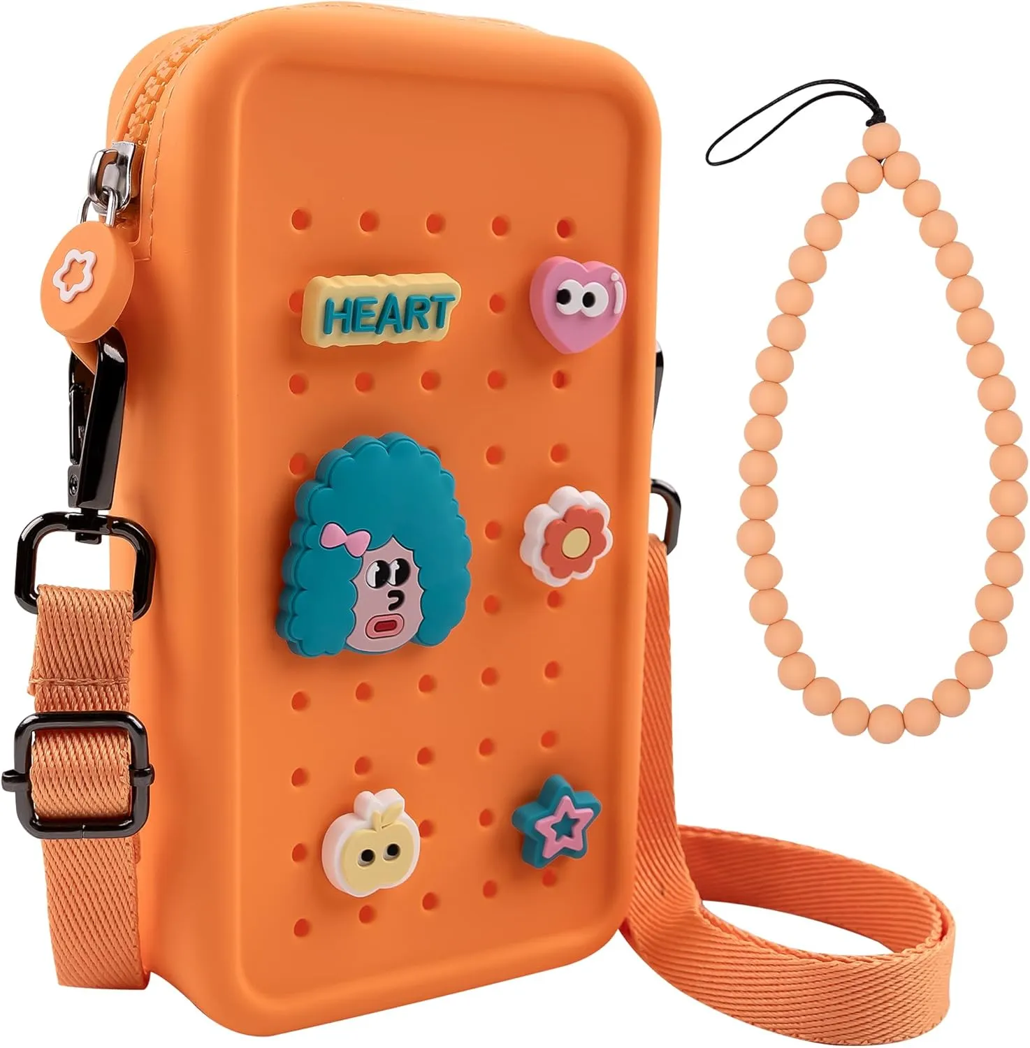 CANDY Small Crossbody Bag with Charms, Beaded Phone Wrist Strap Bundle, Cellphone Purse Hands-Free Wristlet Bracelet