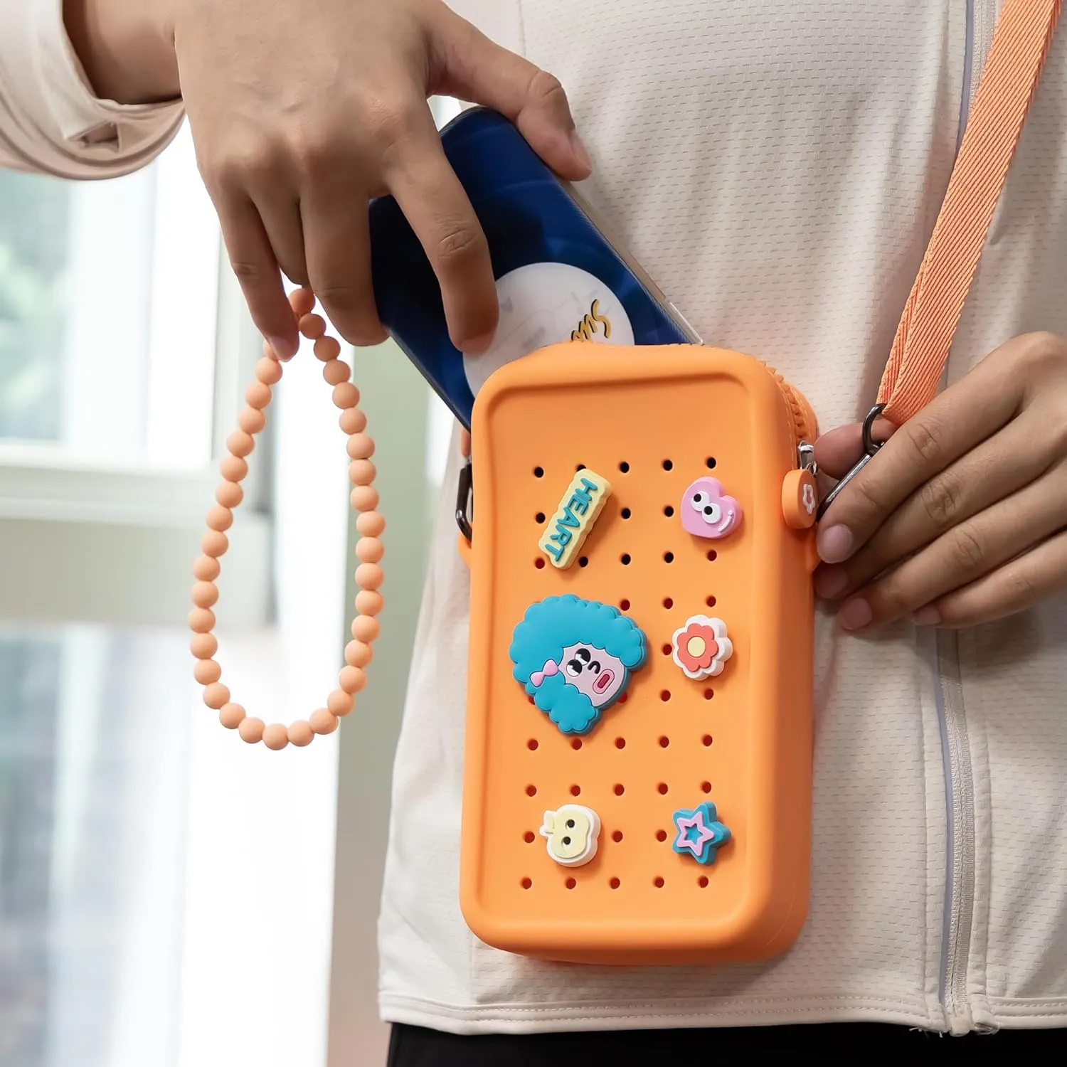 CANDY Small Crossbody Bag with Charms, Beaded Phone Wrist Strap Bundle, Cellphone Purse Hands-Free Wristlet Bracelet