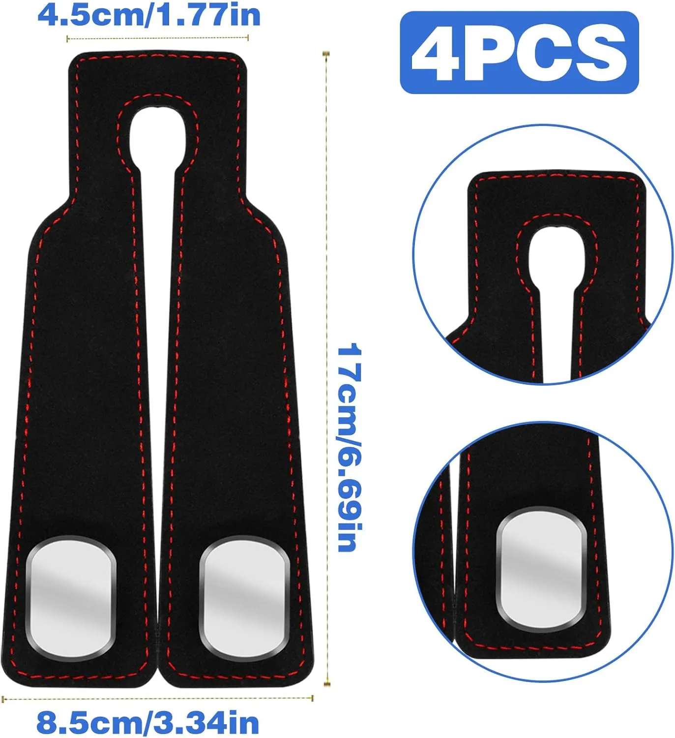 CANIPHA 4Pcs Car Seat Hooks for Headrest, Double Hook Purse Hook for Car Applies to Purse Hanger for Car Headrest Hook Car Purse Hook, Storage Headrest Hooks for Car Purse Holder for Car Tool(Black)