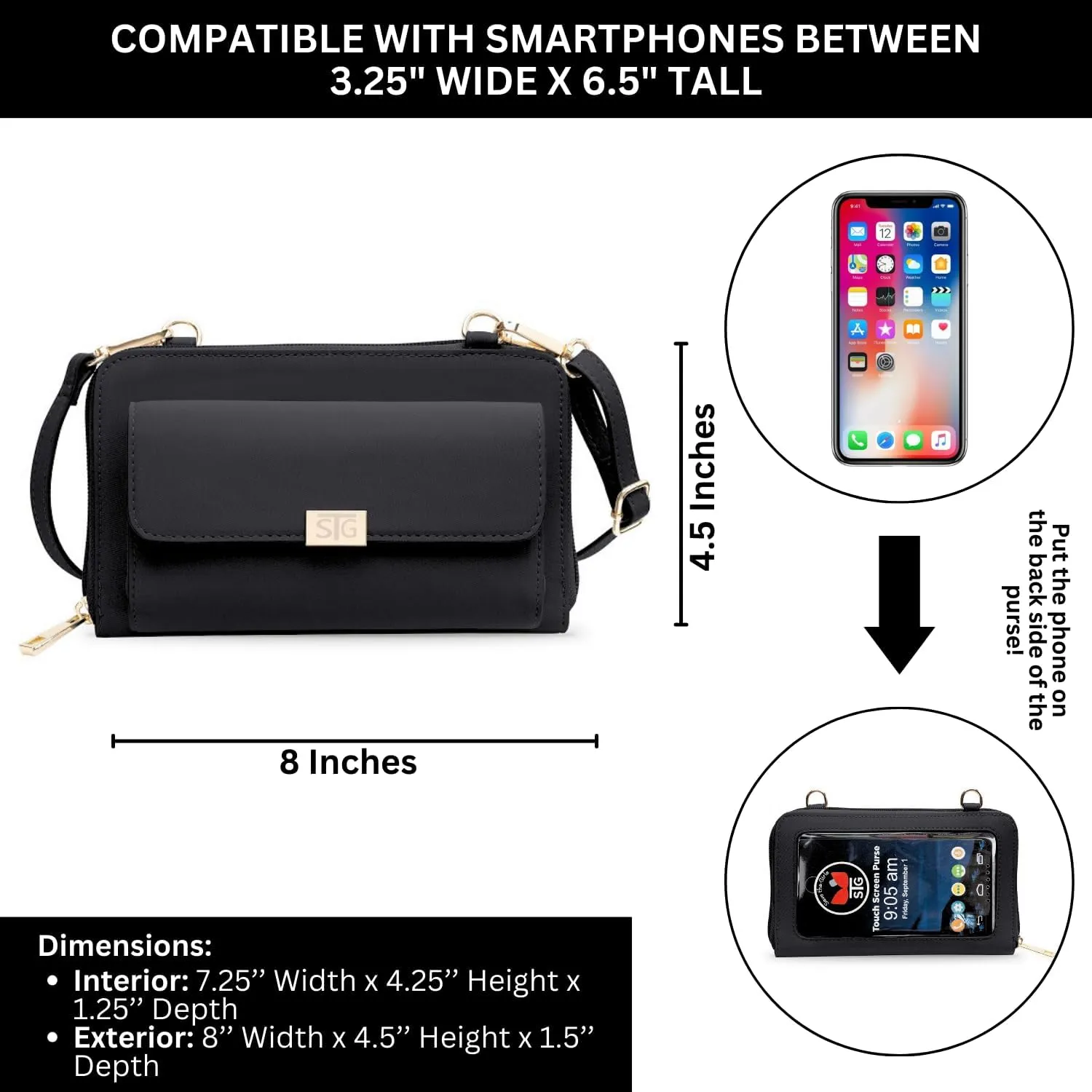 Captiva Touch Screen Women's Crossbody Handbag - Cell Phone Purse & Case