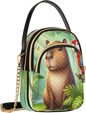 Capybara Parrot Crossbody Bags for Women Fanny Pack Hand Travel Small Sling Cross Body Bag Mini Purse with Zip