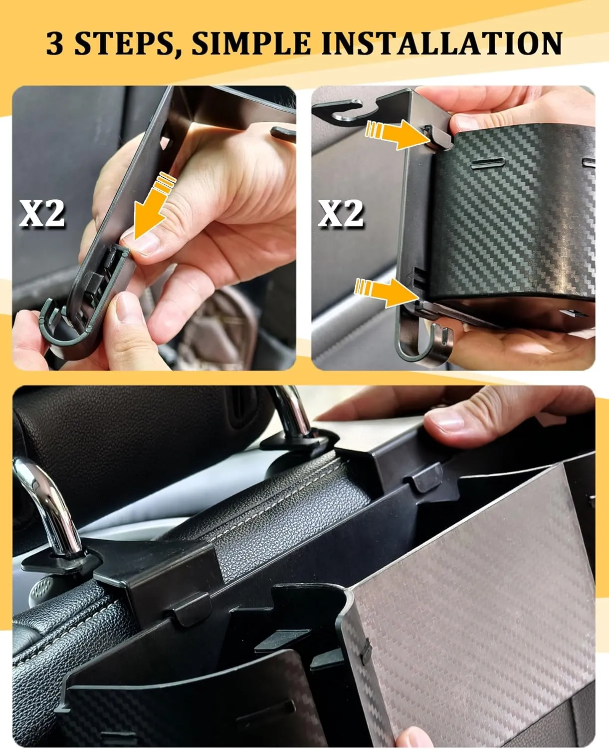 Car Headrest Backseat Cup Holder 3.7" with Organizer, High Capacity 4 in 1 Seat Back Organizer with Headrest Hooks, Multifunctional Storage for Car Travel Accessories Compatible with Most Vehicles
