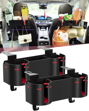 Car Headrest Backseat Cup Holder 3.7" with Organizer, High Capacity 4 in 1 Seat Back Organizer with Headrest Hooks, Multifunctional Storage for Car Travel Accessories Compatible with Most Vehicles