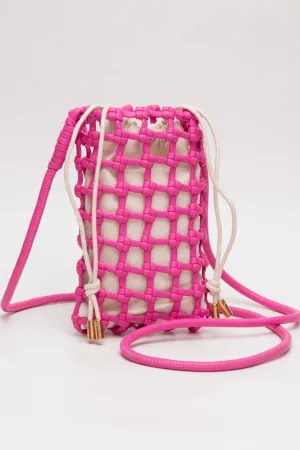 Cara Mini Woven Drawstring Crossbody Bag Fuchsia