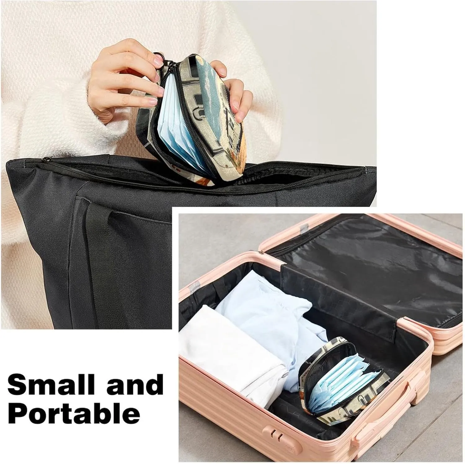 Caravan (1) Sanitary Napkin Storage Bag, Portable Menstrual Pad Bag for Teen Girls Tampons Sanitary Pads for Women Ladies
