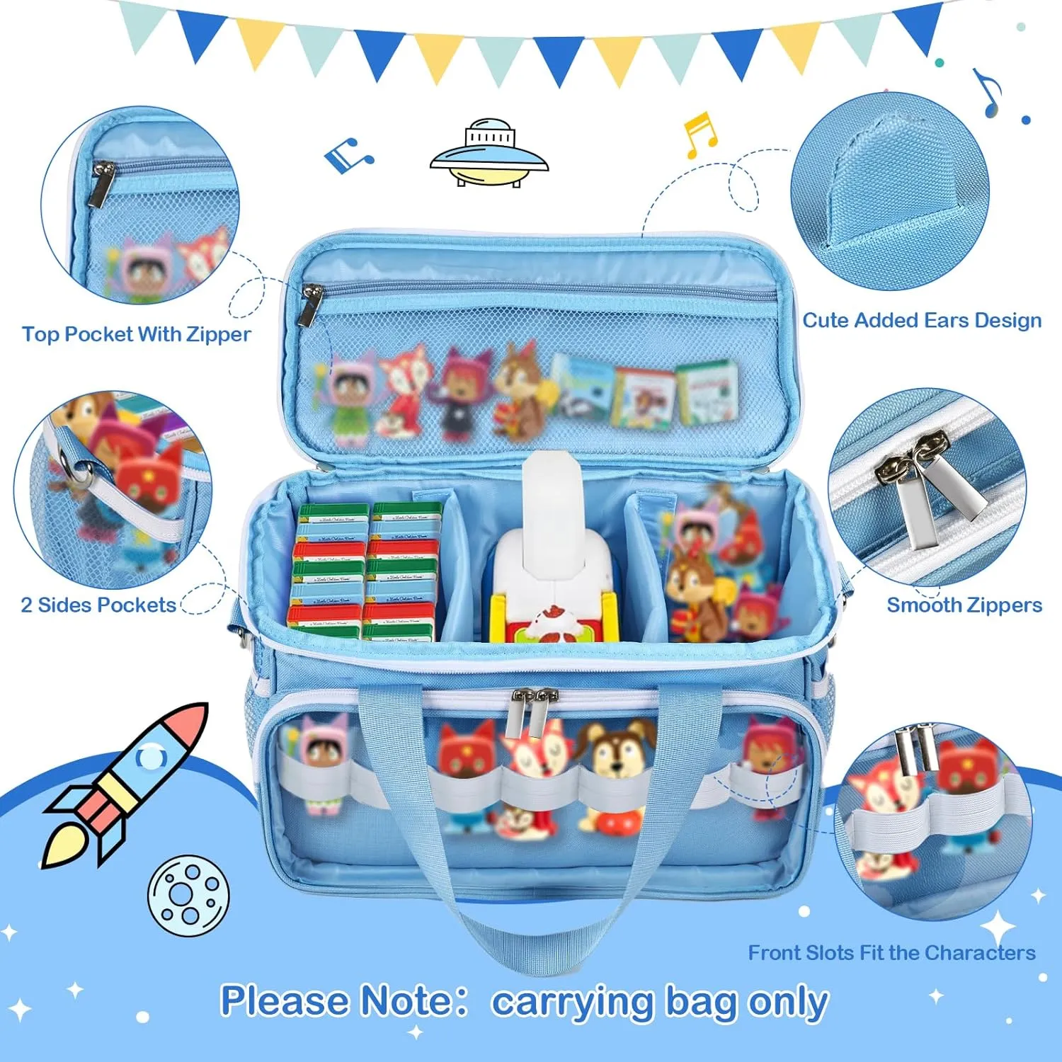 Carrying Case Compatible with Little Tikes Story Dream Machine Starter Set, Carrying Bag for Tonies Figures Characters,Portable Travel Storage Bag with Shoulder Strap and Handle(Blue)