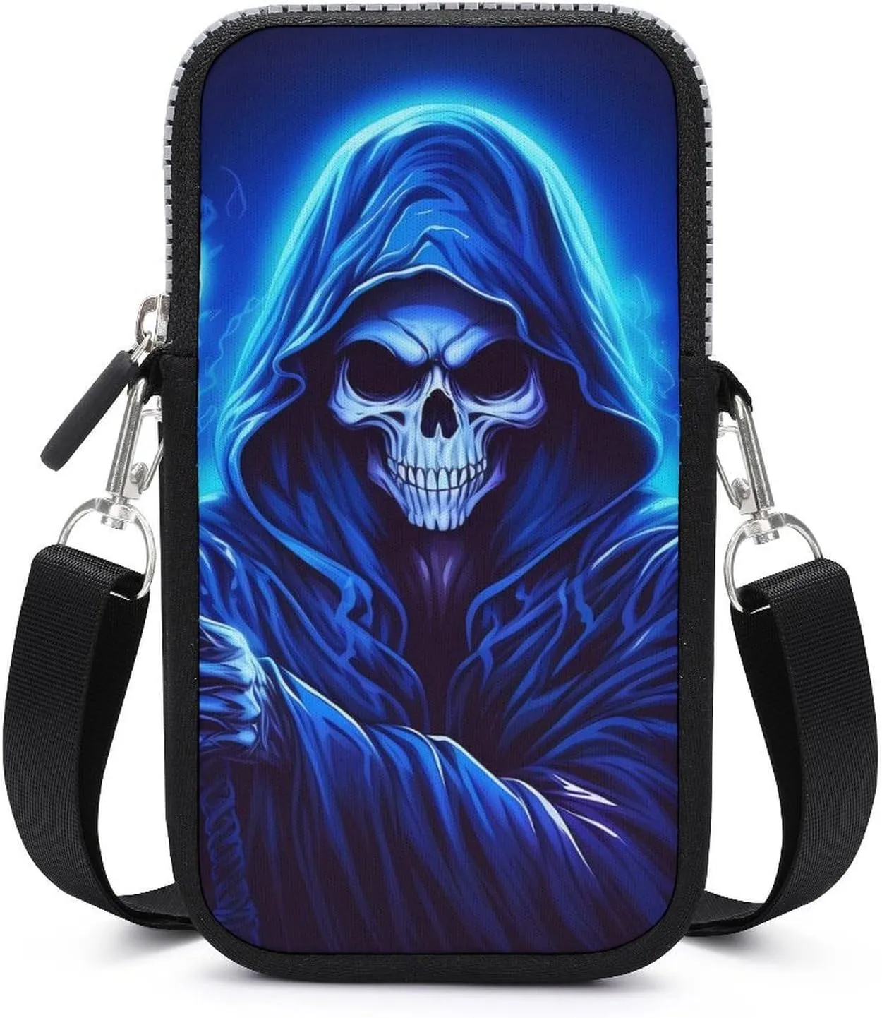 Cartoon Animated Grim Reaper Phone Purse Crossbody for Women Card Holder Wallet Shoulder Bag for Work Travel