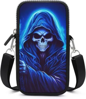 Cartoon Animated Grim Reaper Phone Purse Crossbody for Women Card Holder Wallet Shoulder Bag for Work Travel