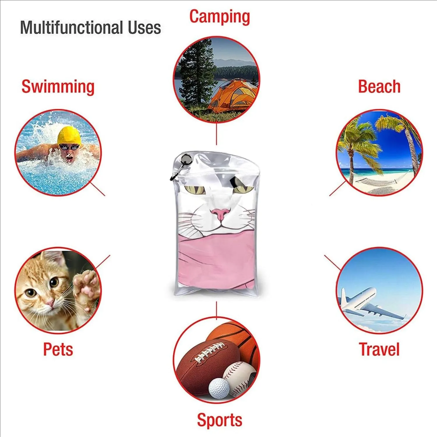 Cartoon Cat Premium Compact Microfiber Travel Towel-Featherlight & Quick Dry,Sand-Resistant Beach Towel for Swimming,Camping,Vacation Essentials with Carry Pouch