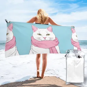 Cartoon Cat Premium Compact Microfiber Travel Towel-Featherlight & Quick Dry,Sand-Resistant Beach Towel for Swimming,Camping,Vacation Essentials with Carry Pouch