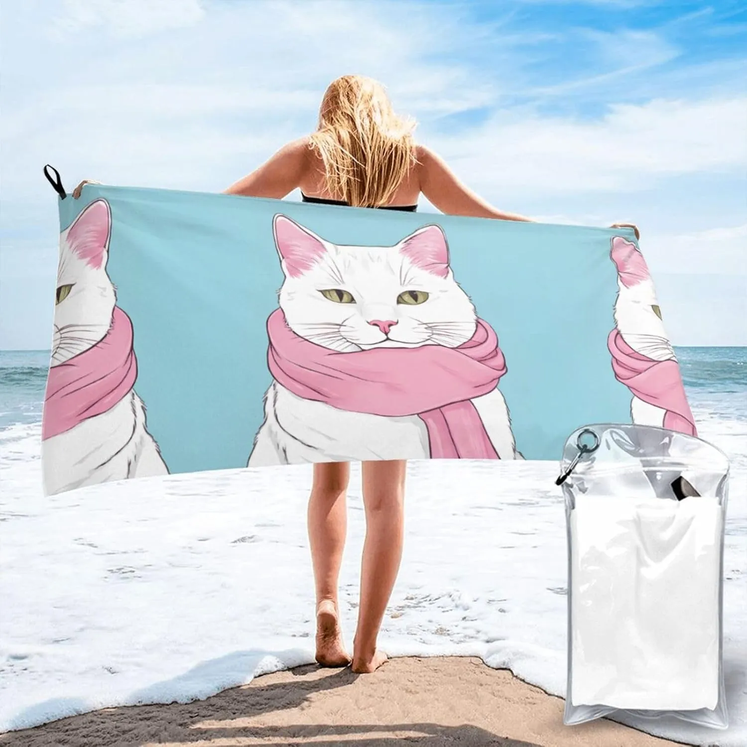 Cartoon Cat Premium Compact Microfiber Travel Towel-Featherlight & Quick Dry,Sand-Resistant Beach Towel for Swimming,Camping,Vacation Essentials with Carry Pouch