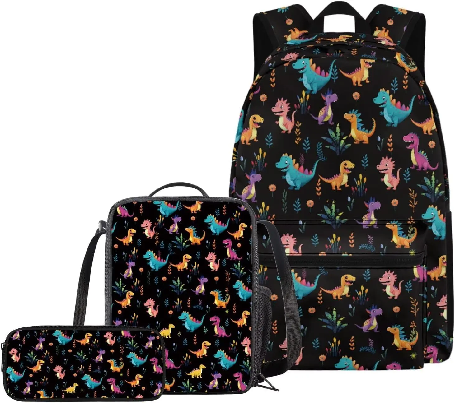 Cartoon Dinosaur Backpack with Lunch Box for High School Boys Schoolbag Middle School Bag for Teens 14-16 Kids Large Bookbag Elementary School Back Pack Sets