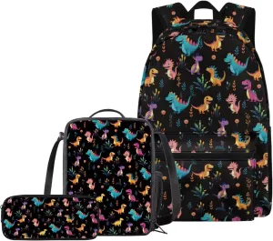 Cartoon Dinosaur Backpack with Lunch Box for High School Boys Schoolbag Middle School Bag for Teens 14-16 Kids Large Bookbag Elementary School Back Pack Sets