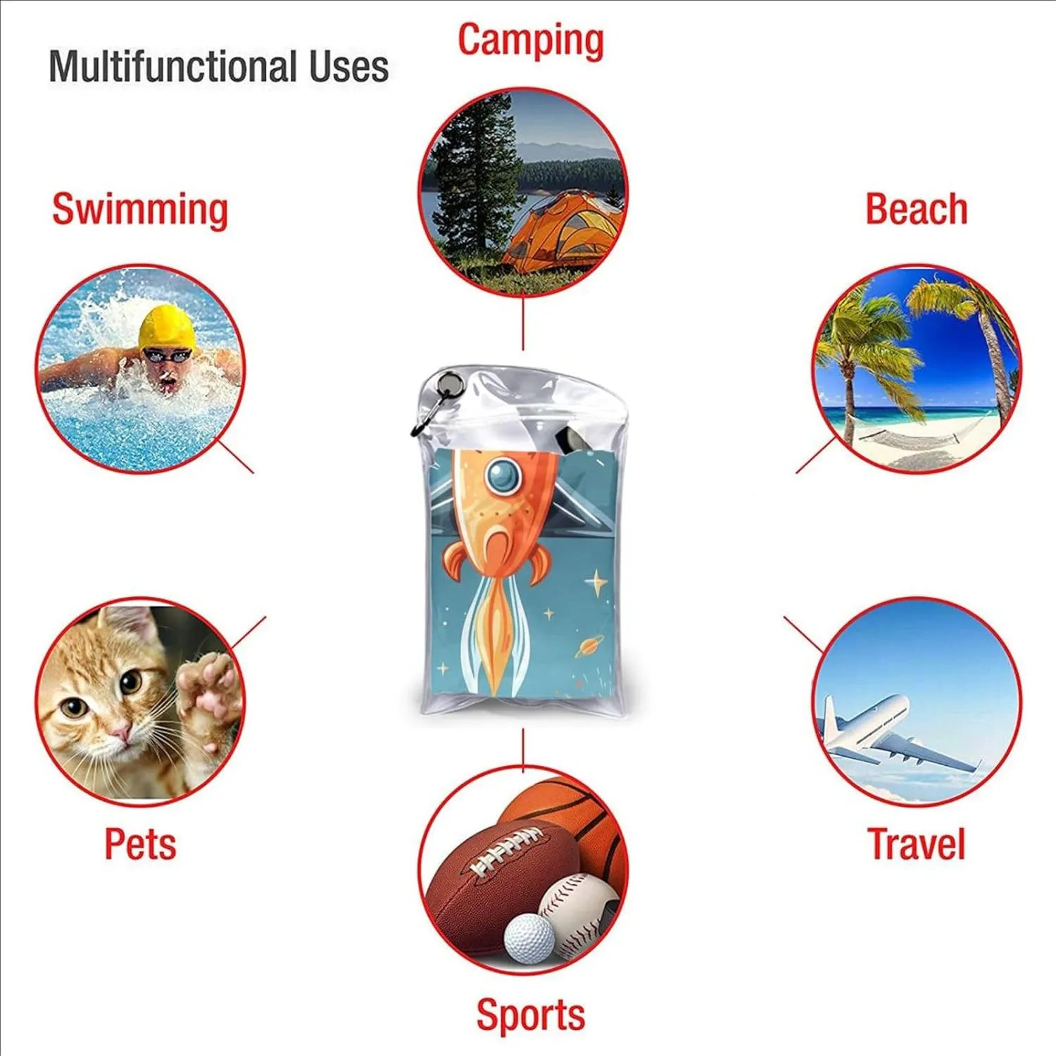 Cartoon Rockets Premium Compact Microfiber Travel Towel-Featherlight & Quick Dry,Sand-Resistant Beach Towel for Swimming,Camping,Vacation Essentials with Carry Pouch