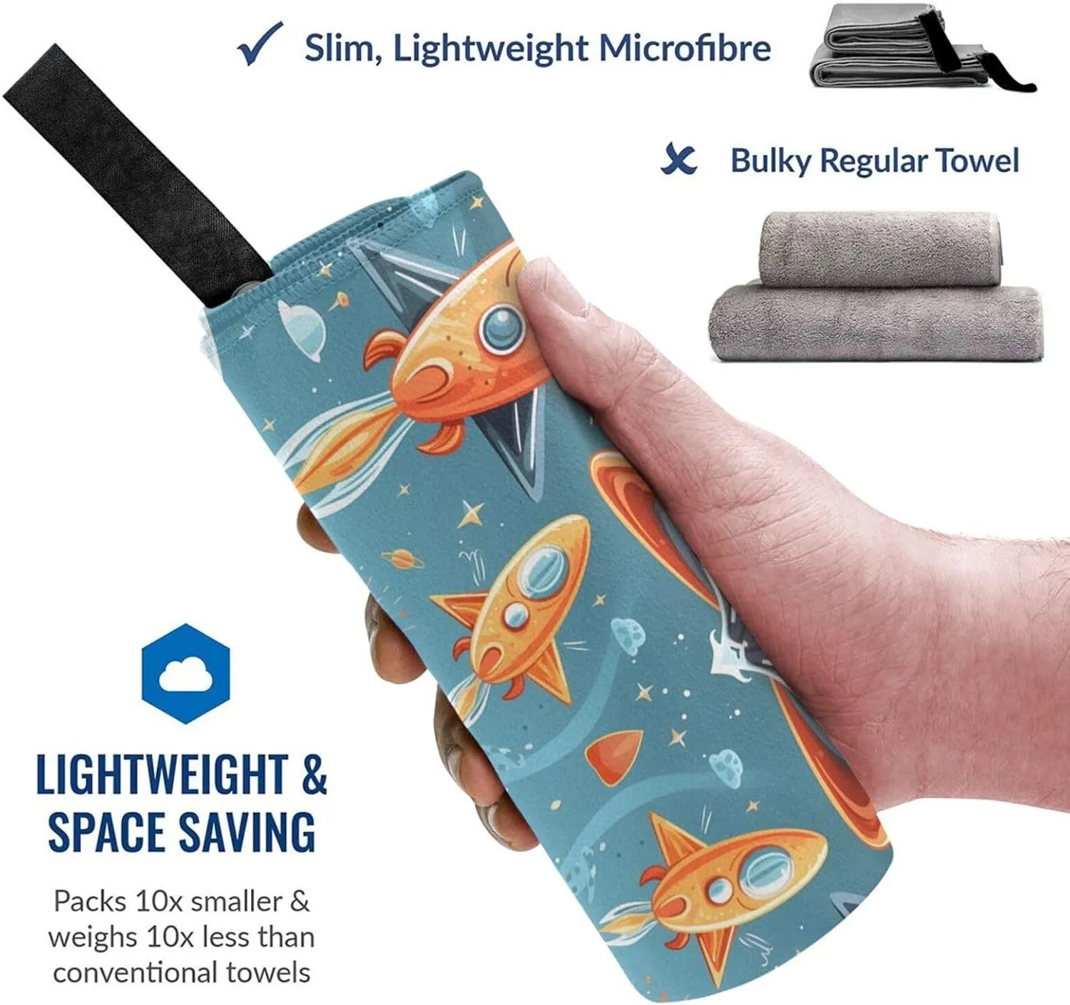 Cartoon Rockets Premium Compact Microfiber Travel Towel-Featherlight & Quick Dry,Sand-Resistant Beach Towel for Swimming,Camping,Vacation Essentials with Carry Pouch
