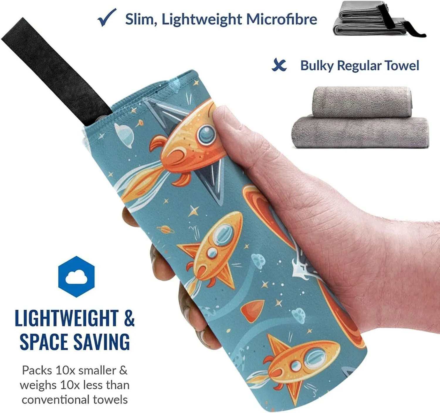 Cartoon Rockets Premium Compact Microfiber Travel Towel-Featherlight & Quick Dry,Sand-Resistant Beach Towel for Swimming,Camping,Vacation Essentials with Carry Pouch