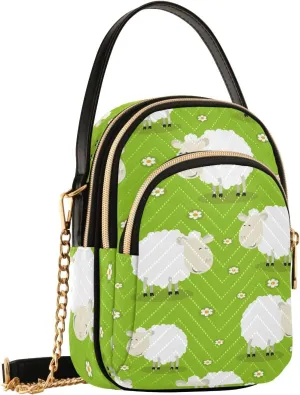 Cartoon Sheep Flower Crossbody Bags for Women Small Sling Cross Body Bag Fanny Pack Mini Wallet Phone Purse