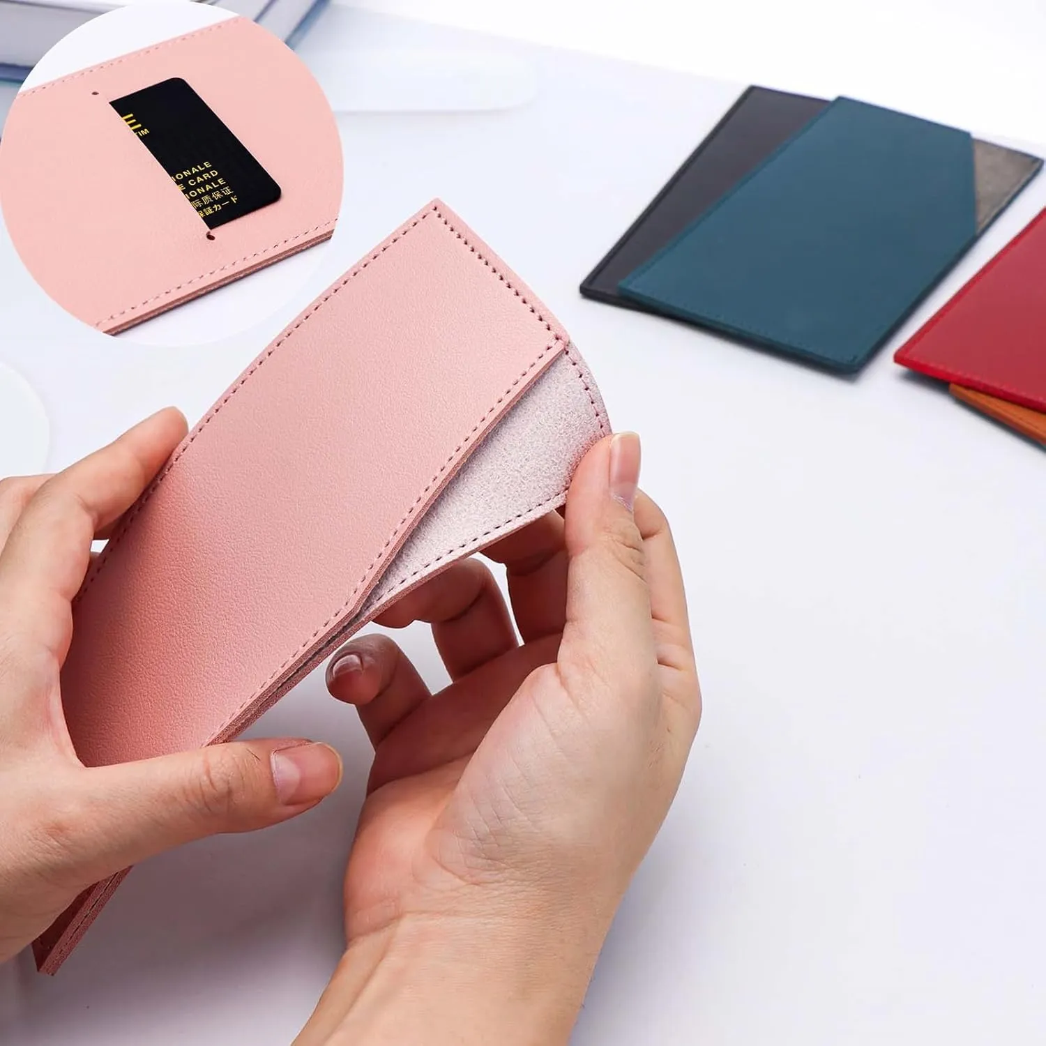 Cash Envelopes PU Leather Budget Envelope Credit Card Holder Reusable Money Clip for Budgeting Wallet Women Men Bill Receipt Coupon Organizer (Pink Red Green Black)