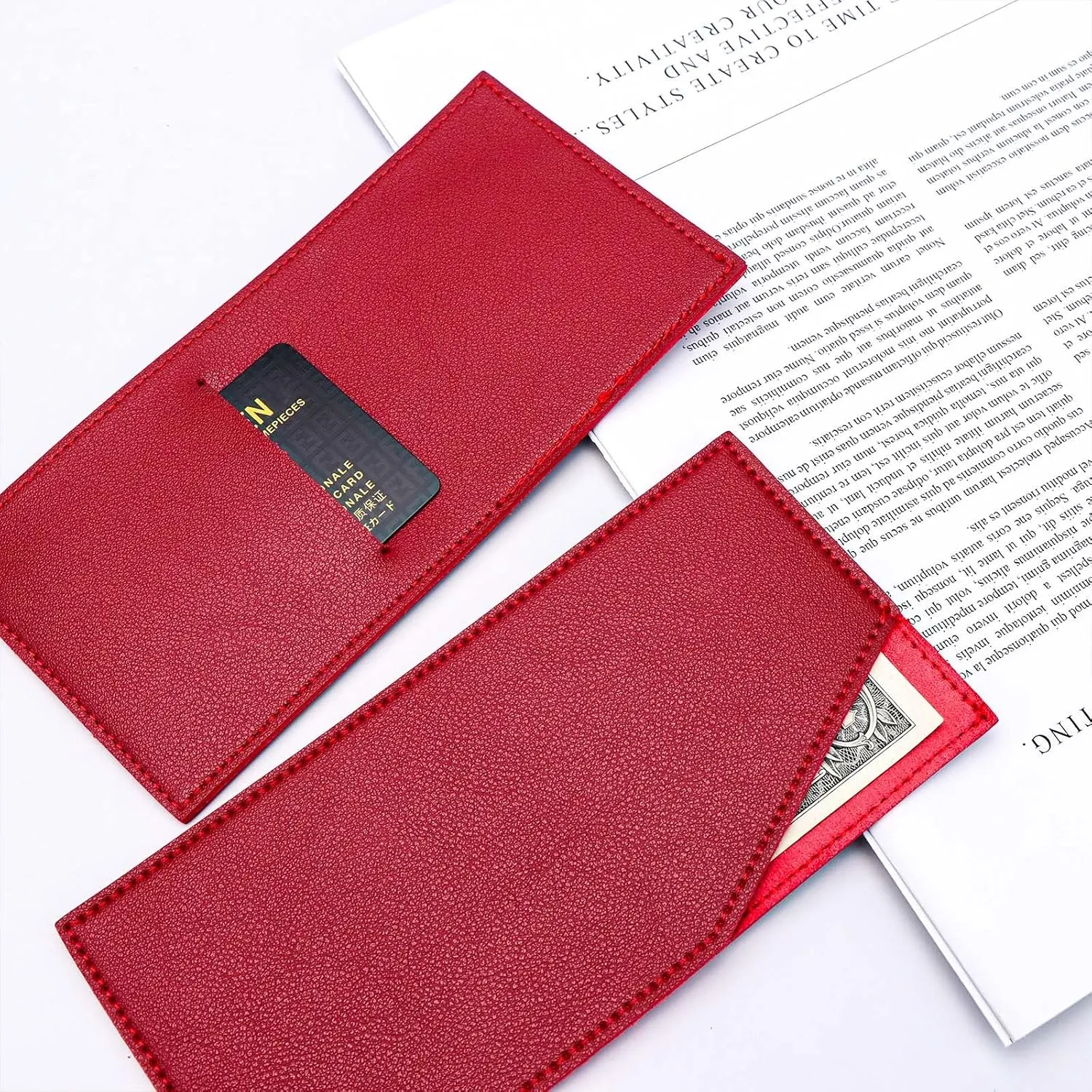 Cash Envelopes PU Leather Budget Envelope Credit Card Holder Reusable Money Clip for Budgeting Wallet Women Men Bill Receipt Coupon Organizer (Pink Red Green Black)