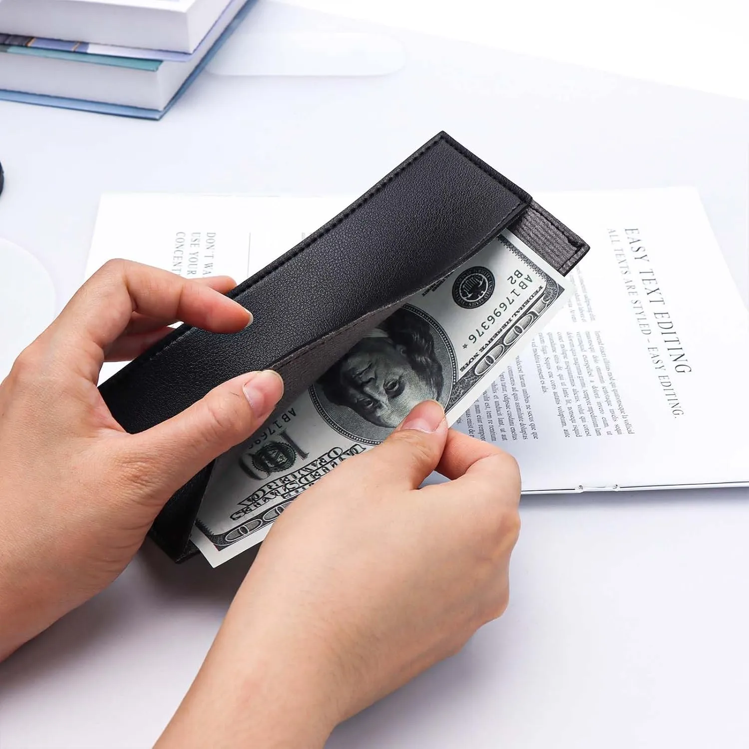 Cash Envelopes PU Leather Budget Envelope Credit Card Holder Reusable Money Clip for Budgeting Wallet Women Men Bill Receipt Coupon Organizer (Pink Red Green Black)