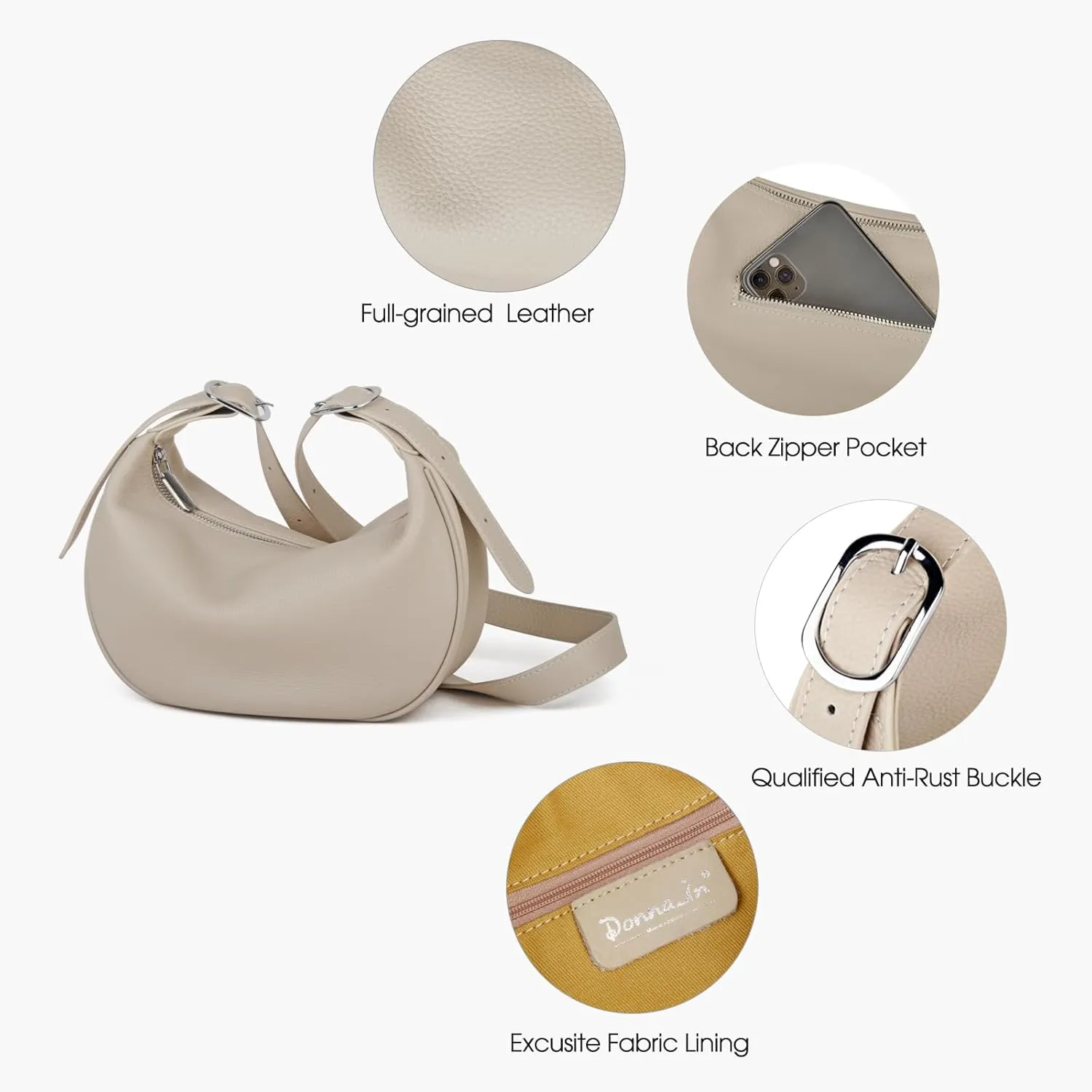 Casual Soft Leather Hobo Bags Women Crossbody, Trendy Crescent Shoulder Bag and Black Mini Purse