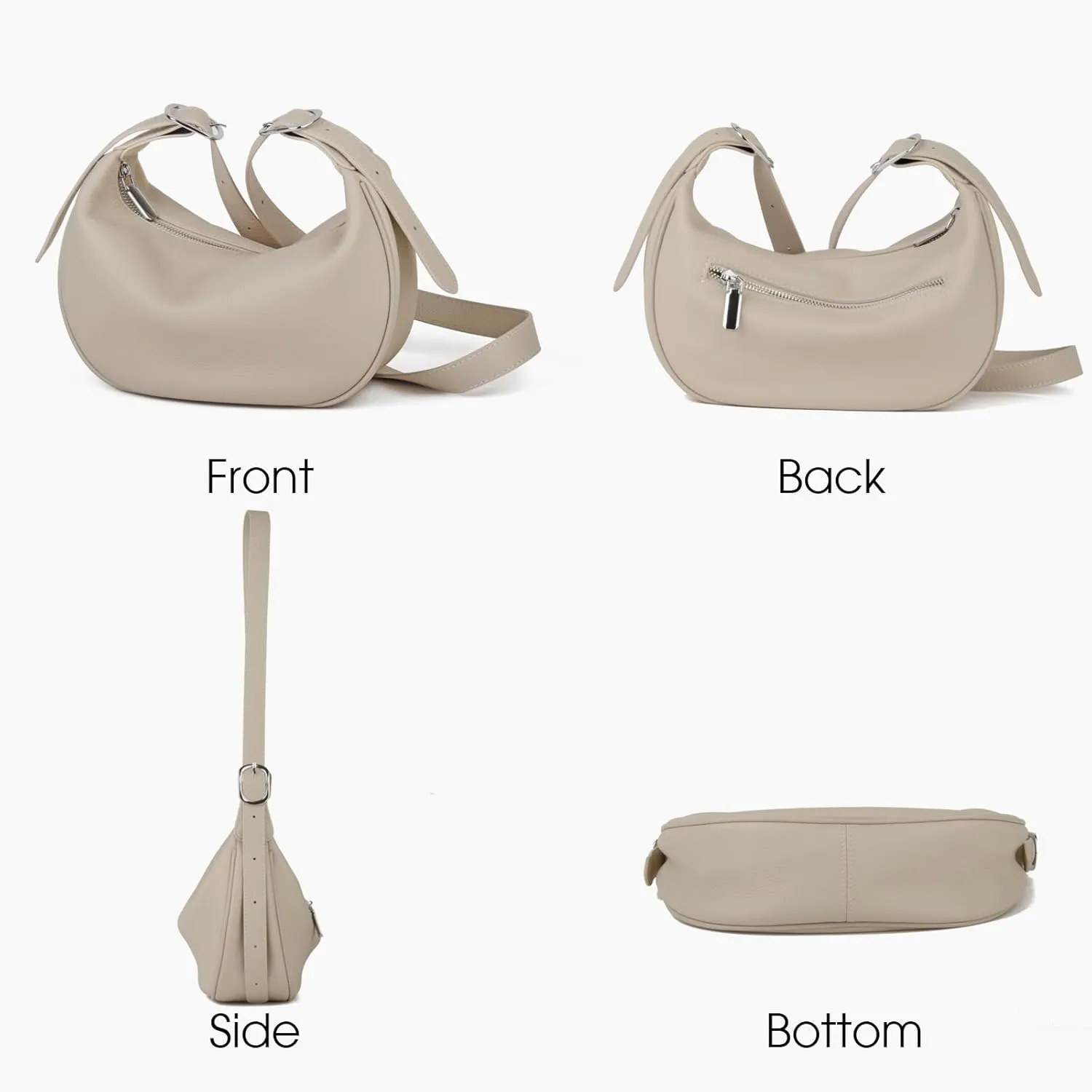 Casual Soft Leather Hobo Bags Women Crossbody, Trendy Crescent Shoulder Bag and Black Mini Purse