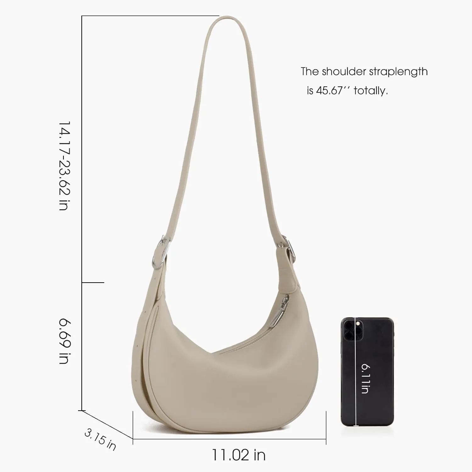 Casual Soft Leather Hobo Bags Women Crossbody, Trendy Crescent Shoulder Bag and Black Mini Purse