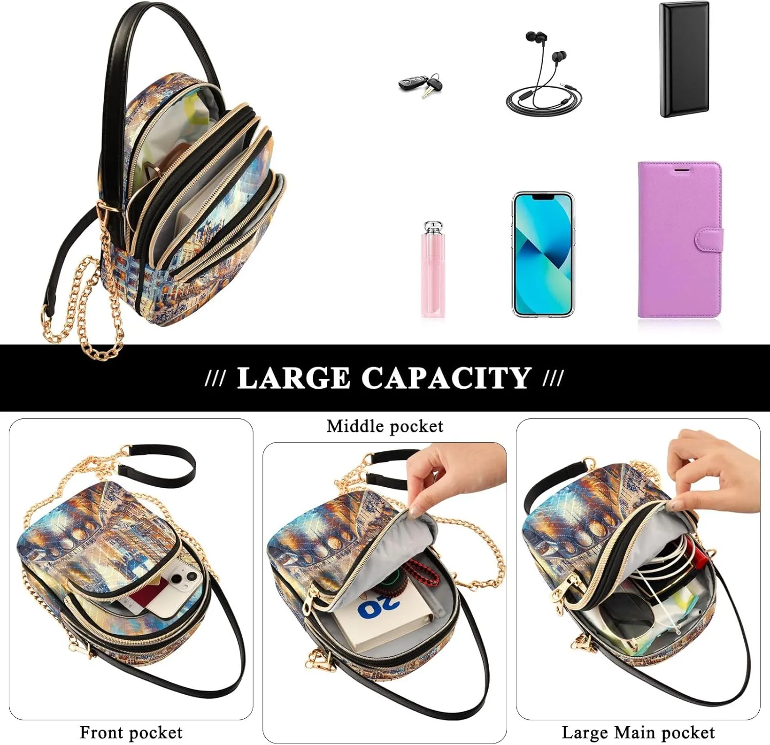 Cat Sleep on Moon Travel Purses Anti Theft Crossbody, Handbags for Women Trendy Everyday Bags for Women