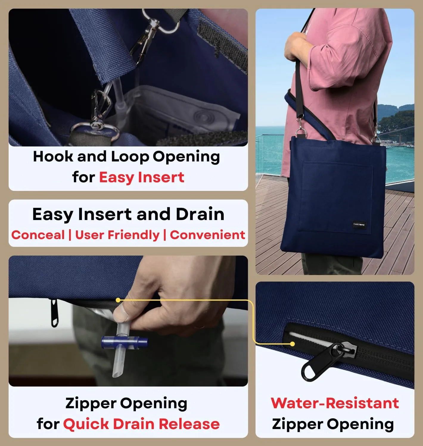 Catheter Bag Holder, Urine Drainage Bag Holder, w/Drain Tube Cover & Adjustable Strap, Foley Bag Covers, for Privacy & Dignity, w/Strap for Wheelchair, Walker & Bed, up to 4000ML - Blue