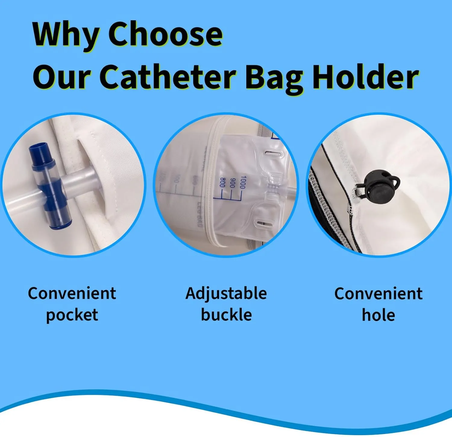Catheter Leg Bag Holder, Adjustable Catheter Sleeves Urine Leg Bag Holder, Urinary Drainage Bag Stay in Place Urine Bags for Legs Foley Catheter Bag Holder for Women or Men (White, S)