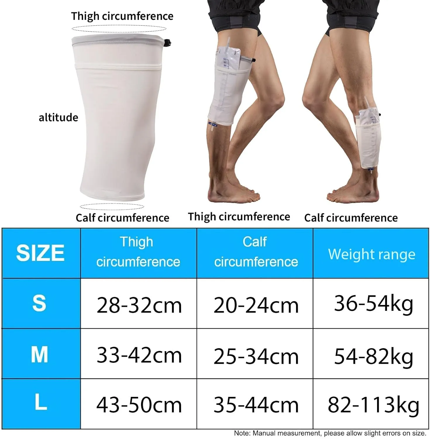 Catheter Leg Bag Holder, Adjustable Catheter Sleeves Urine Leg Bag Holder, Urinary Drainage Bag Stay in Place Urine Bags for Legs Foley Catheter Bag Holder for Women or Men (White, S)