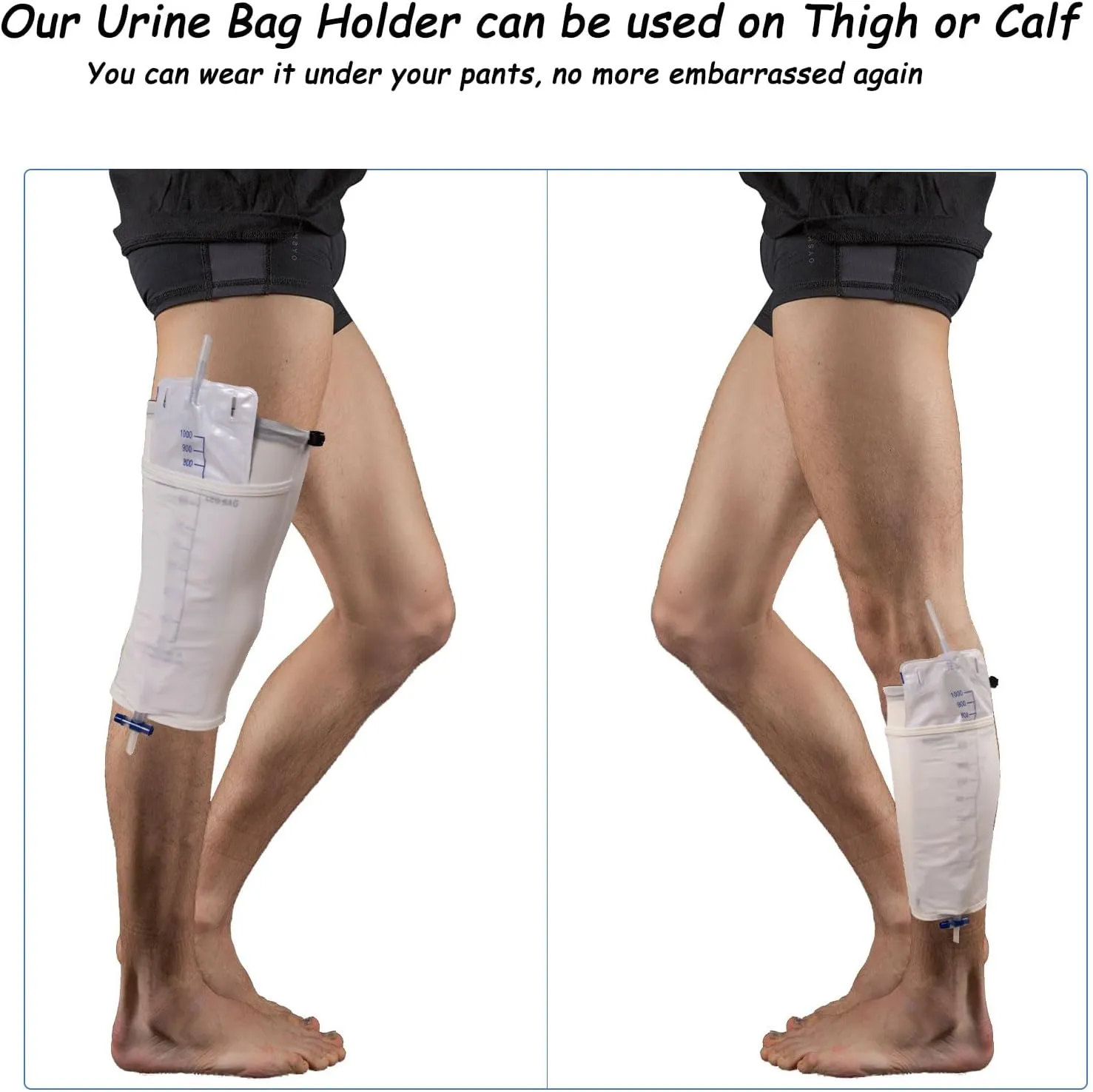 Catheter Leg Bag Holder, Adjustable Catheter Sleeves Urine Leg Bag Holder, Urinary Drainage Bag Stay in Place Urine Bags for Legs Foley Catheter Bag Holder for Women or Men (White, S)