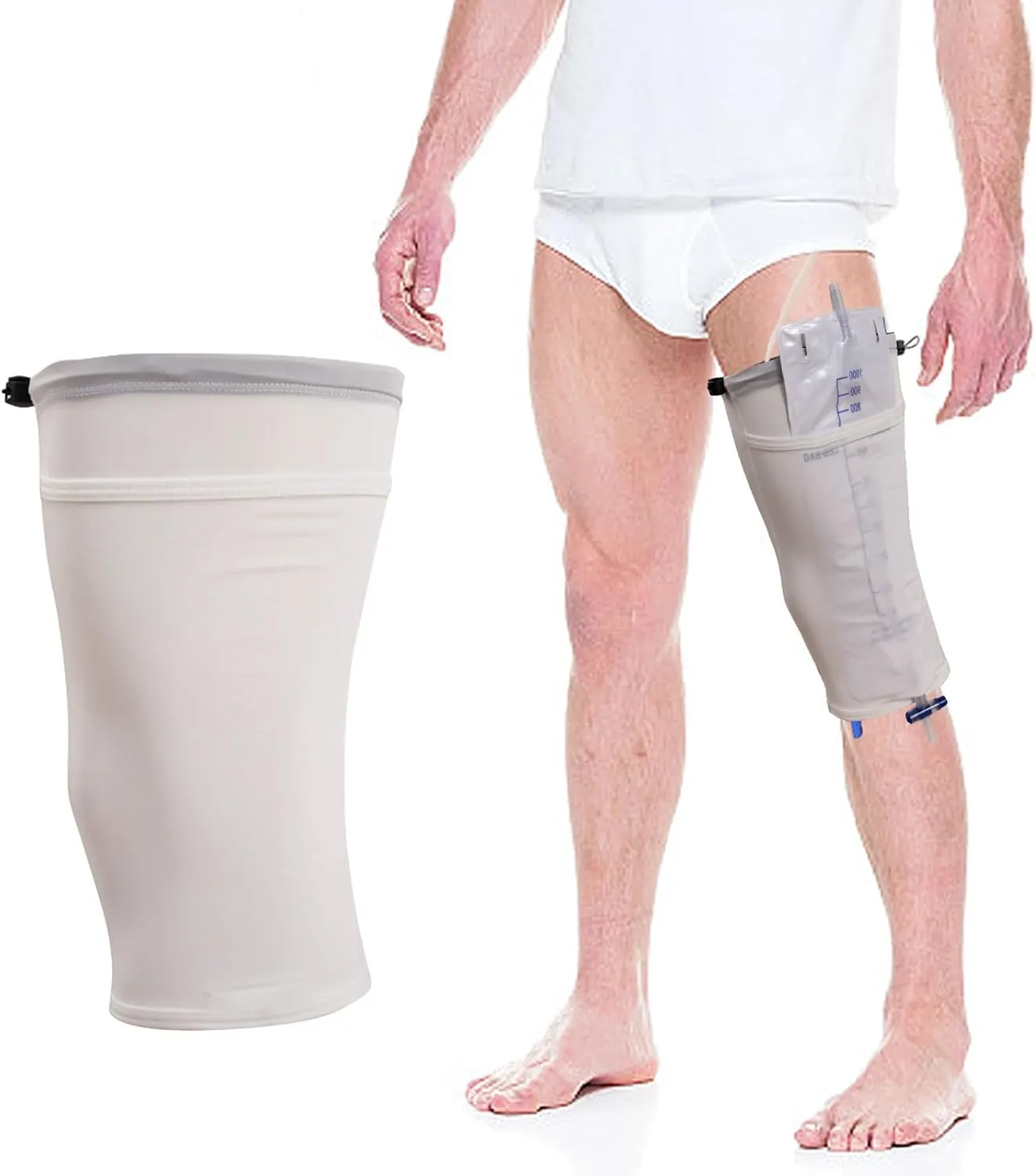 Catheter Leg Bag Holder, Adjustable Catheter Sleeves Urine Leg Bag Holder, Urinary Drainage Bag Stay in Place Urine Bags for Legs Foley Catheter Bag Holder for Women or Men (White, S)