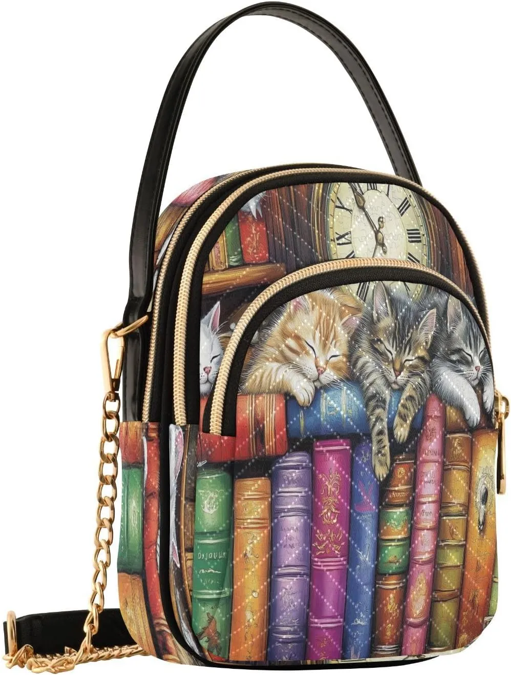 Cats Cute Bookshelf Crossbody Bags for Women Fanny Pack Travel Hiking Chest Bag Mini Phone Walley Purse