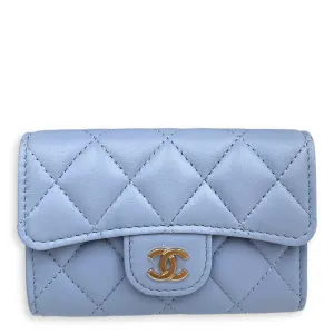 CC Blue Card Holder in Lambskin, Gold hardware