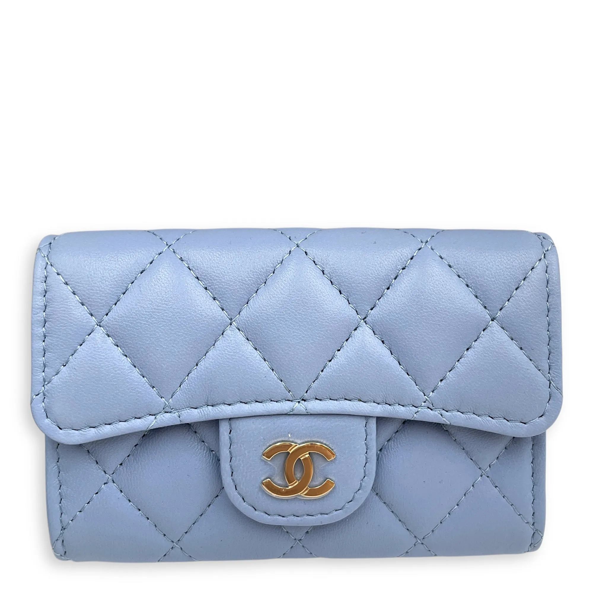 CC Blue Card Holder in Lambskin, Gold hardware