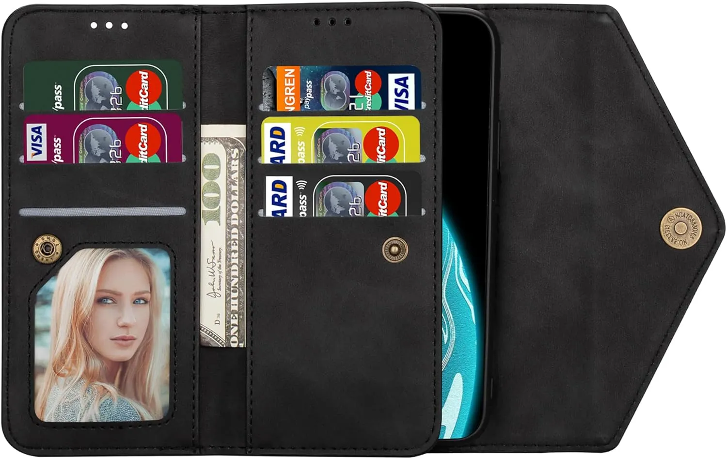 CCSamll Wallet Case for Samsung Galaxy A14 for Women, Shoulder Crossbody Purse Handbag Neck Strap Lanyard Cover with ID Card Holder Phone Case for Samsung Galaxy A14 XK Black