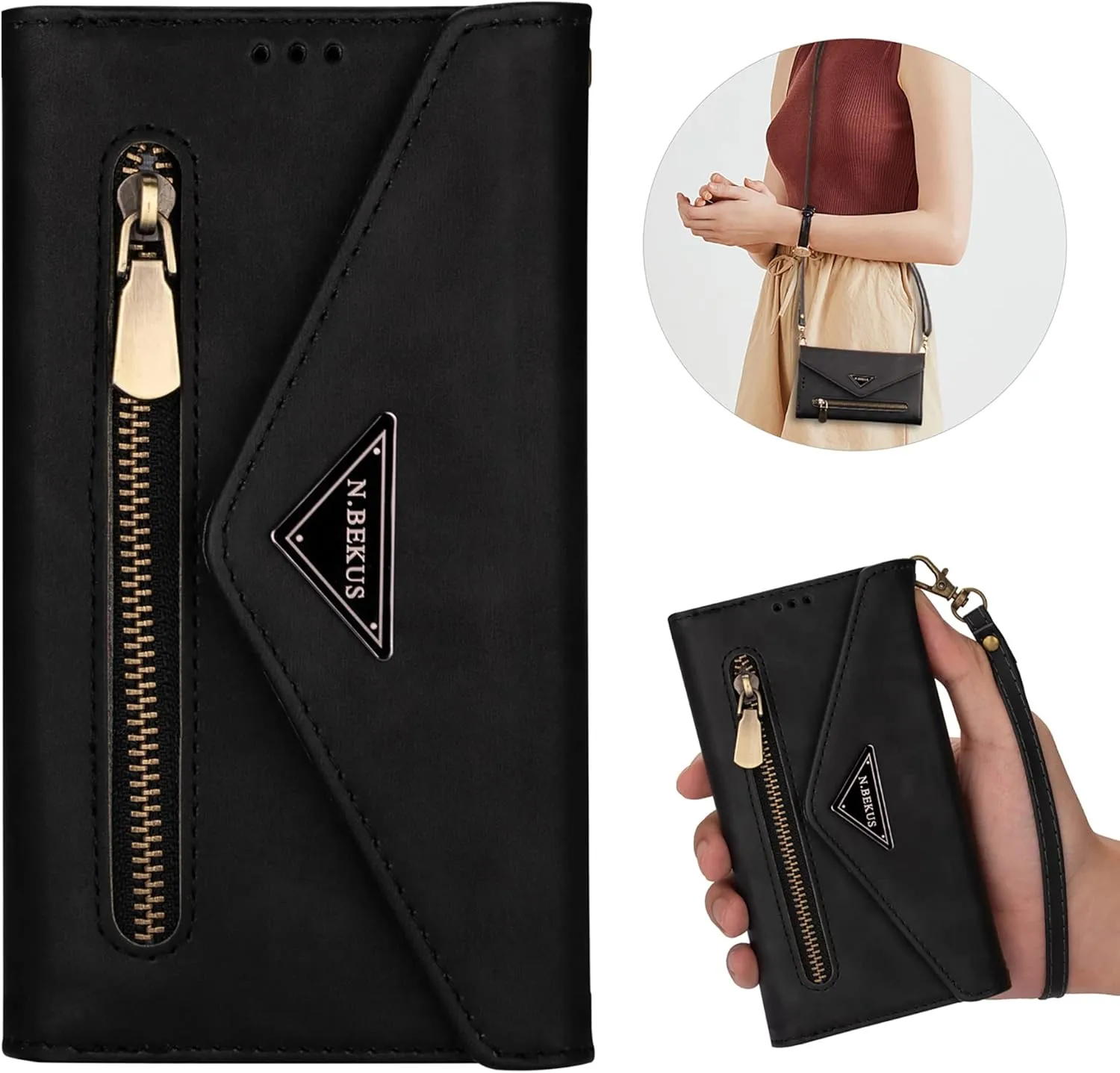 CCSamll Wallet Case for Samsung Galaxy A14 for Women, Shoulder Crossbody Purse Handbag Neck Strap Lanyard Cover with ID Card Holder Phone Case for Samsung Galaxy A14 XK Black